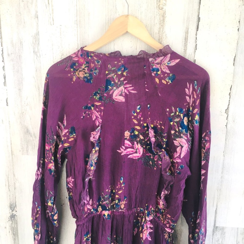 NWOT Free People FP ONE Gauze Wide Leg Jumpsuit Ruffled Purple XS - Picture 9 of 14